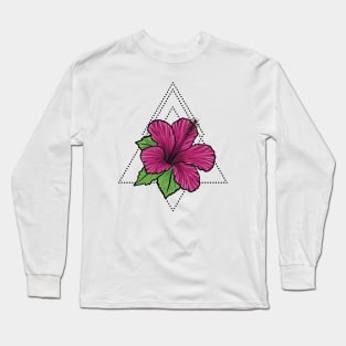 Tropical Hibiscus Flora Dotted Triangle Diamond Long Sleeve T-Shirt